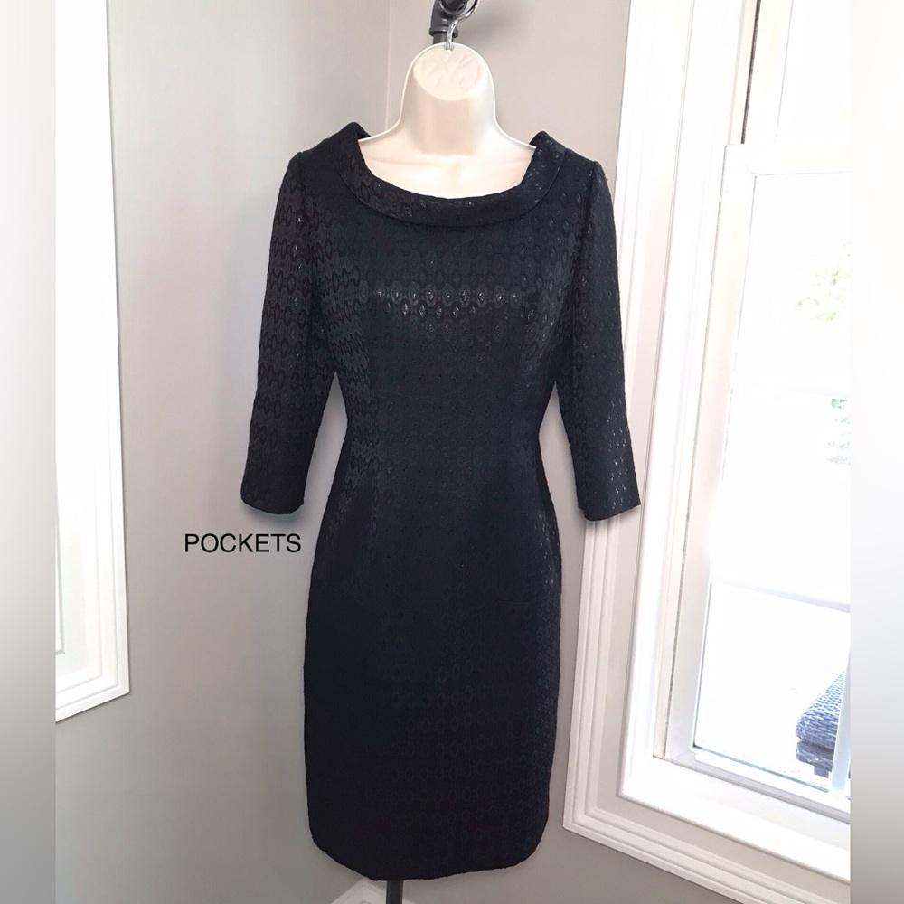 BARBARA TFANK Black Shimmery Cocktail Dress Pockets - Women’s 10 WORN ONCE $3999